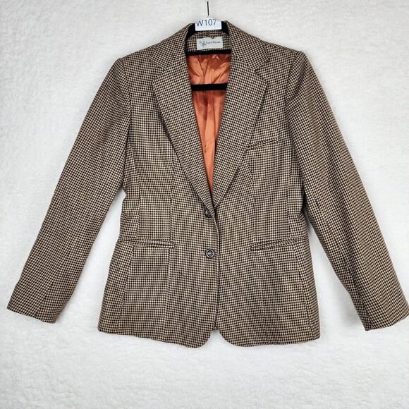 Evan Picone Jackets & Blazers - Vintage Evan Picone Womens Hounnd Tooth Blazer Brown/Tan Career Preppy SZ 8